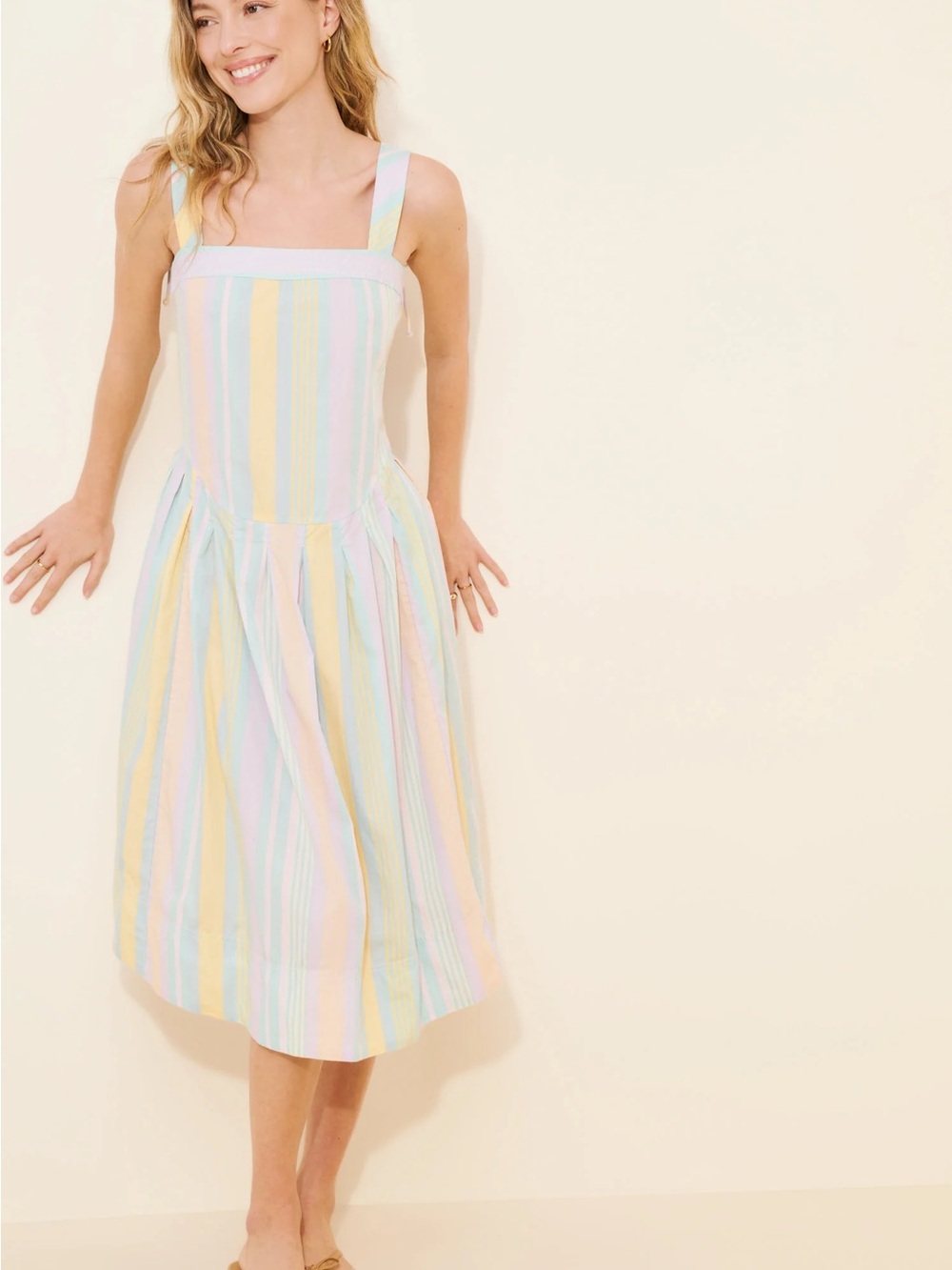 Free People Primavera Stripe Cotton Midi Dress Pastel Combo M